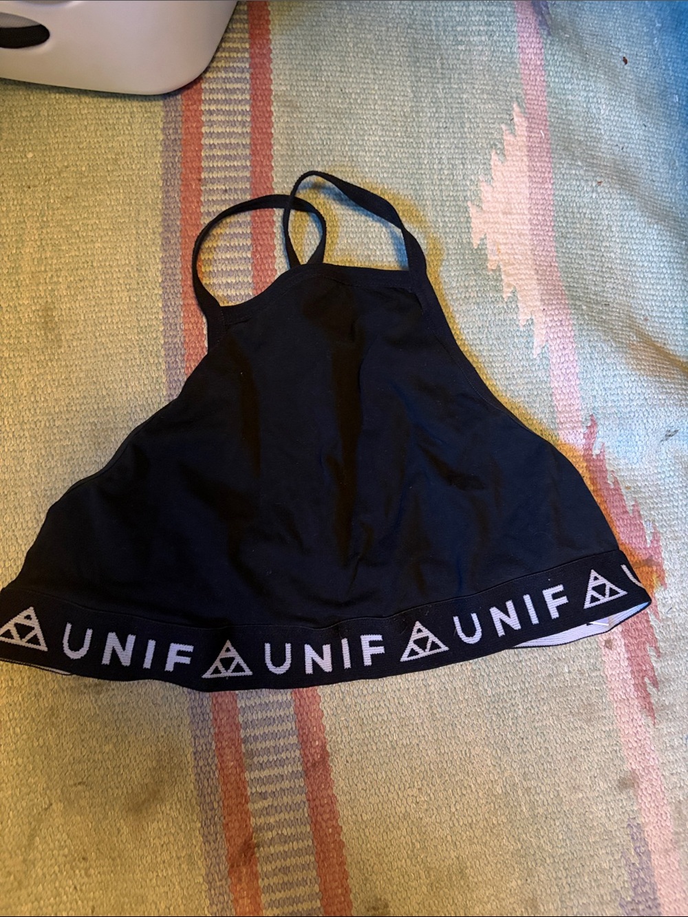 UNIF Black High-Neck Sports Bralette with Logo Band